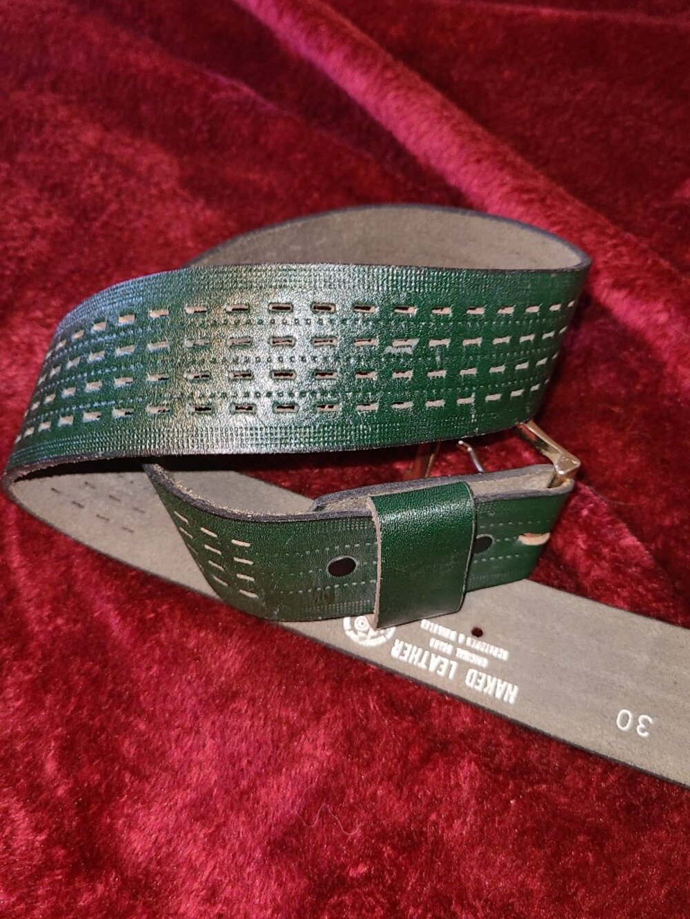 NAKED LEATHER Original Scars Scratches & Wrinkles Belt Dark Green SZ 30
